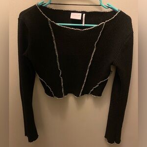 Urban Outfitters Black Cropped Knit Top with Contrast Trim